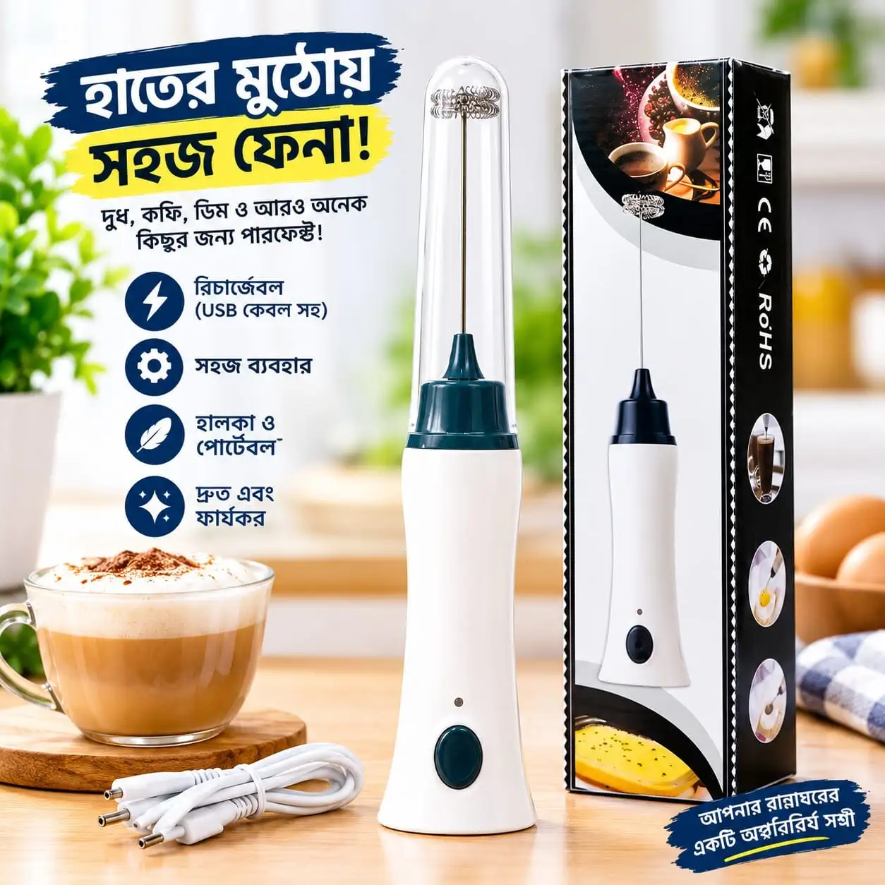 Rechargeable Coffee Beater & Milk Frother